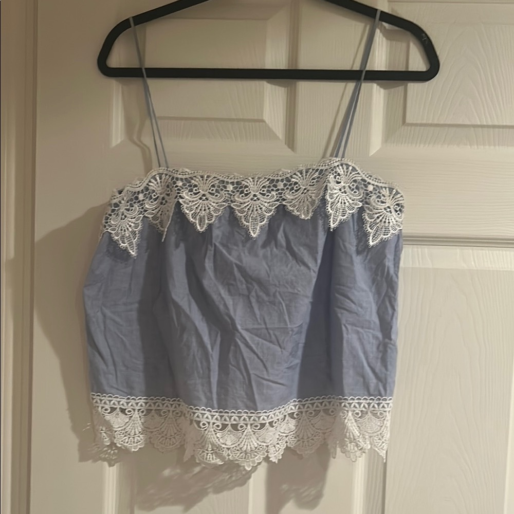 Blue and White Lace Trim Women's Top
